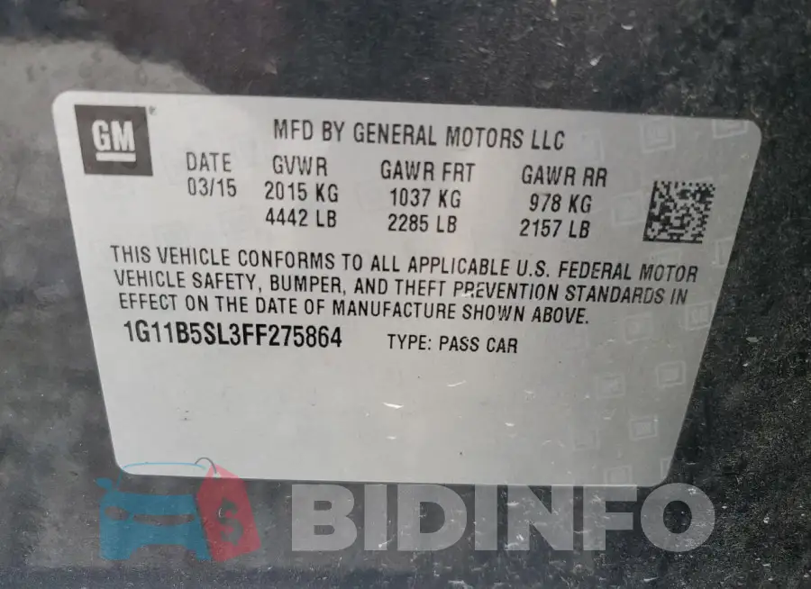 1G11B5SL3FF275864 Photo# 12