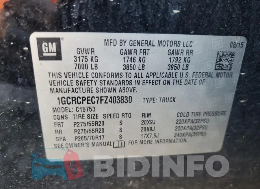 1GCRCPEC7FZ403830 Photo# 12