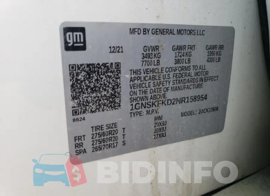 1GNSKFKD2NR158954 Photo# 13