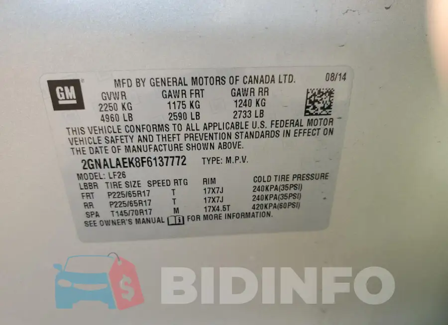 2GNALAEK8F6137772 Photo# 14