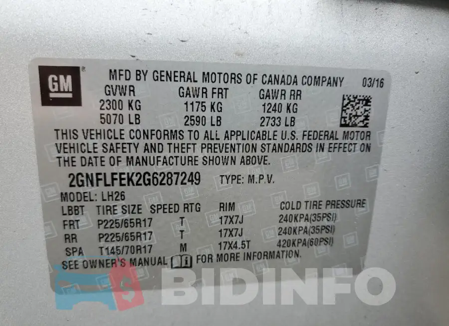2GNFLFEK2G6287249 Photo# 14