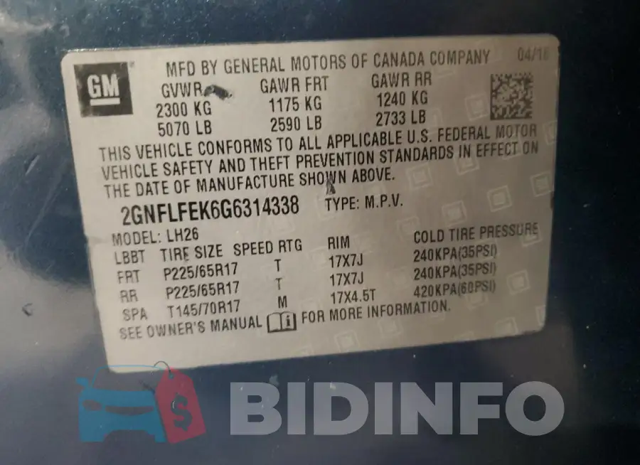 2GNFLFEK6G6314338 Photo# 13