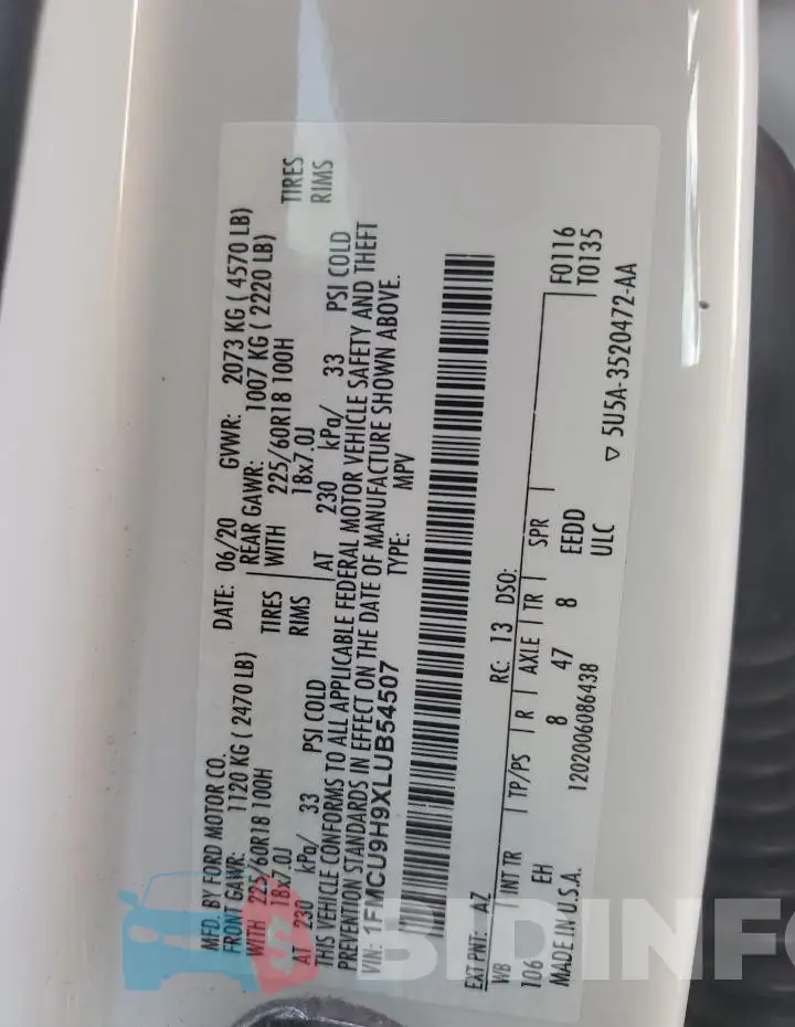 1FMCU9H9XLUB54507 Photo# 14