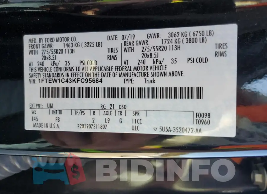 1FTEW1C43KFC95684 Photo# 12