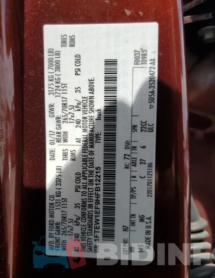 1FTEW1EF9HFB12215 Photo# 12