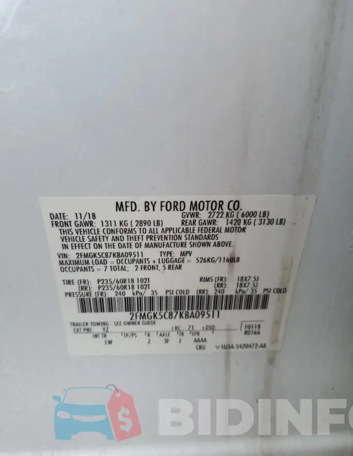 2FMGK5C87KBA09511 Photo# 13