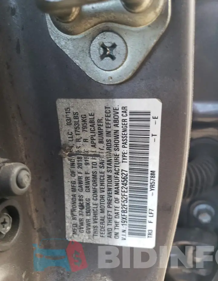 19XFB2F52FE245627 Photo# 12