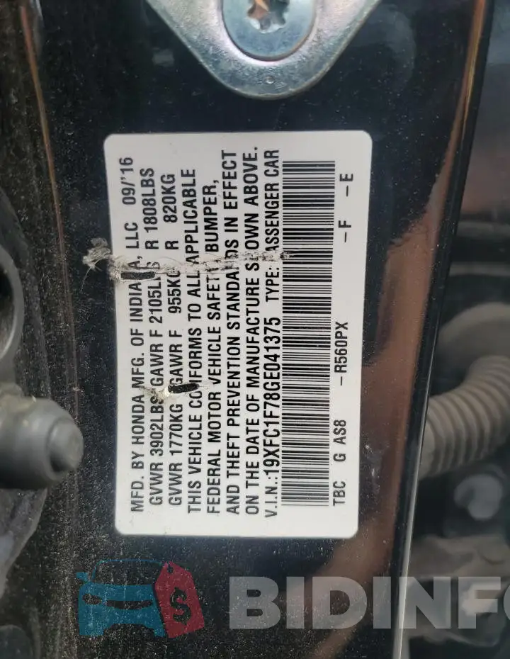 19XFC1F78GE041375 Photo# 12