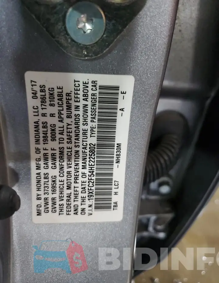 19XFC2F54HE225802 Photo# 12