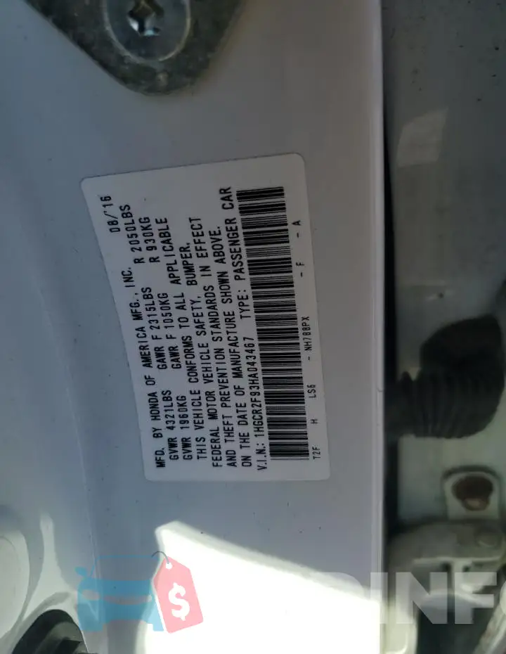 1HGCR2F93HA043467 Photo# 12