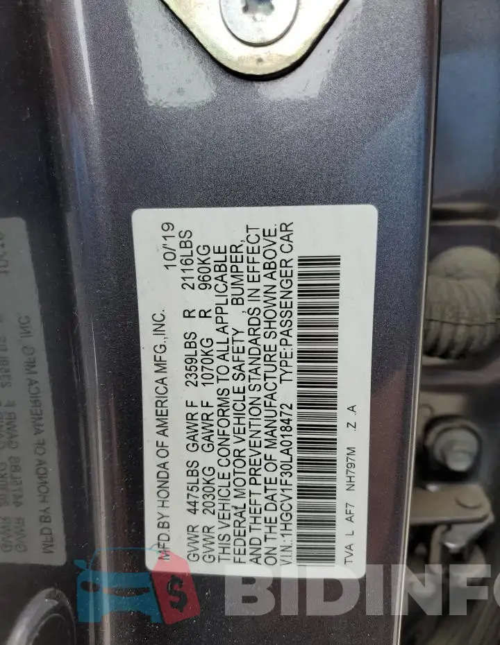1HGCV1F30LA018472 Photo# 12