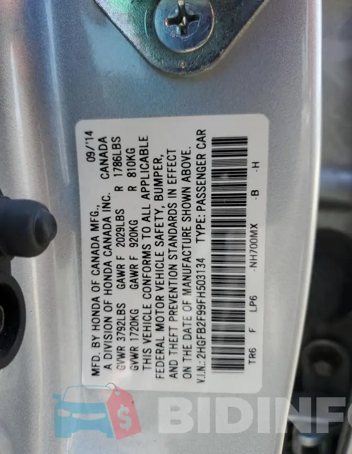 2HGFB2F99FH503134 Photo# 12