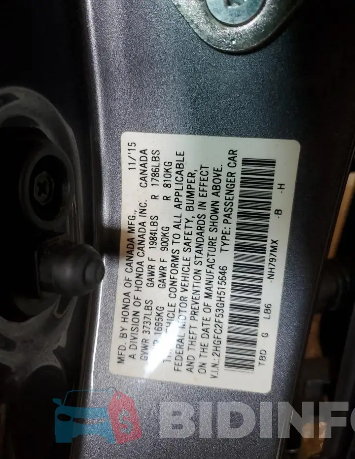 2HGFC2F53GH515646 Photo# 12