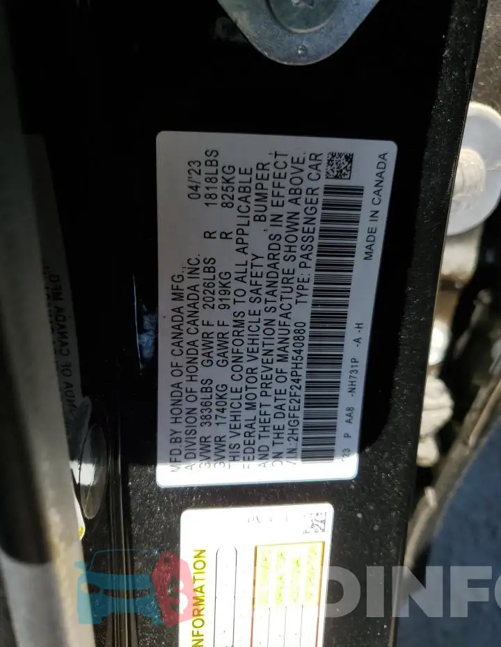 2HGFE2F24PH540880 Photo# 12