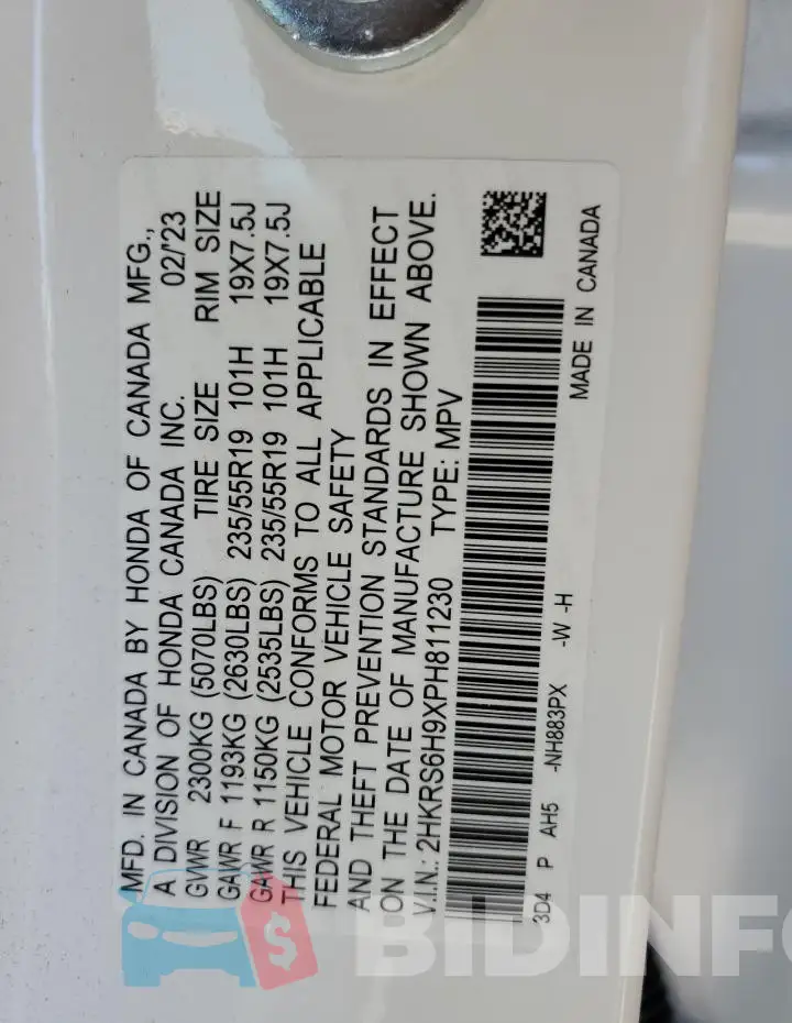 2HKRS6H9XPH811230 Photo# 13