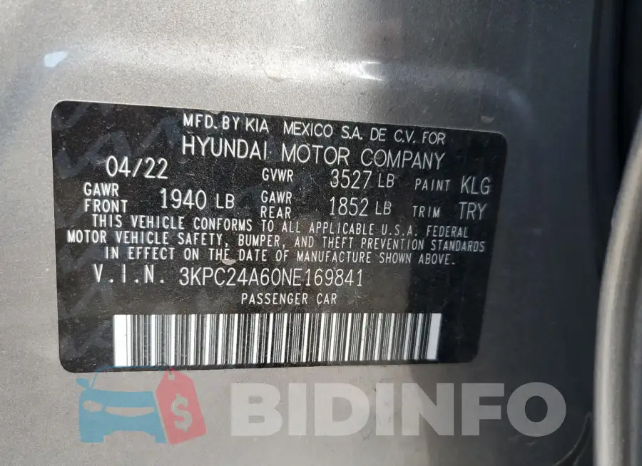 3KPC24A60NE169841 Photo# 12