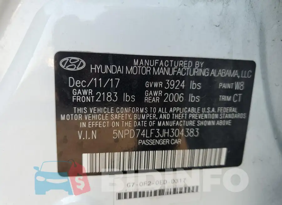 5NPD74LF3JH304383 Photo# 12