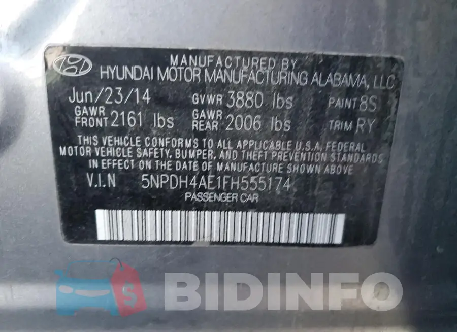 5NPDH4AE1FH555174 Photo# 12