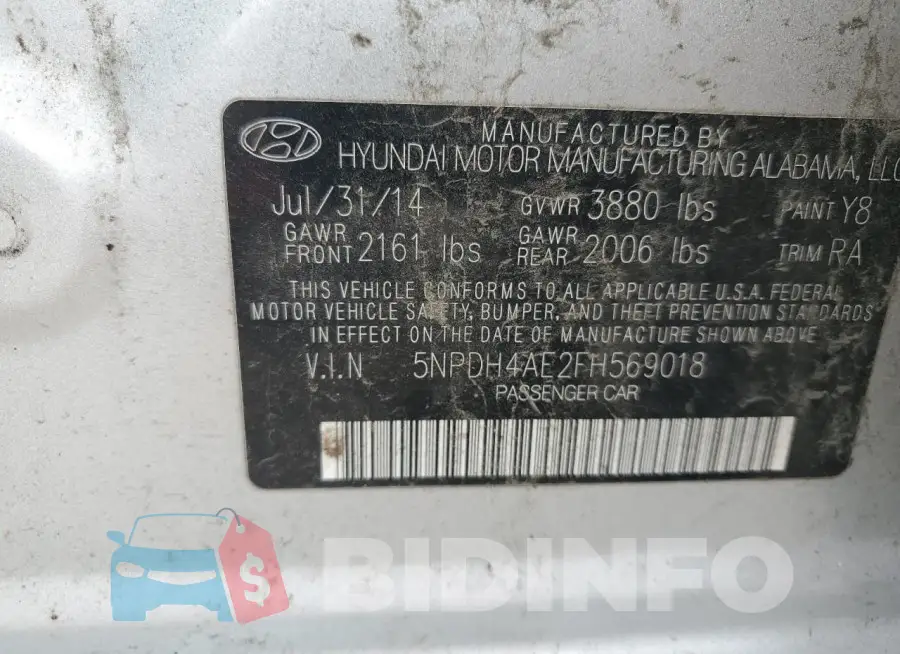 5NPDH4AE2FH569018 Photo# 13