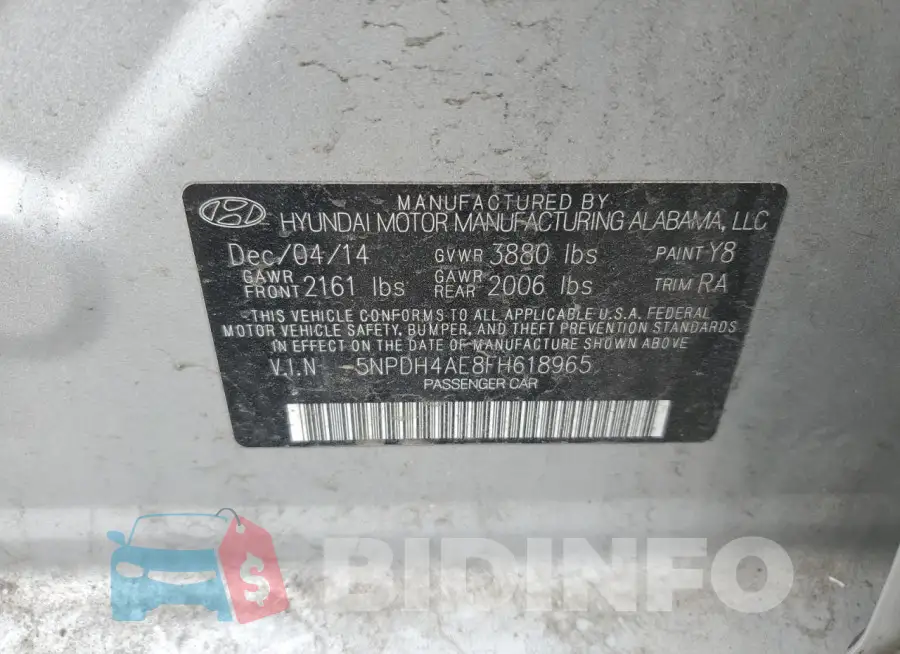 5NPDH4AE8FH618965 Photo# 12
