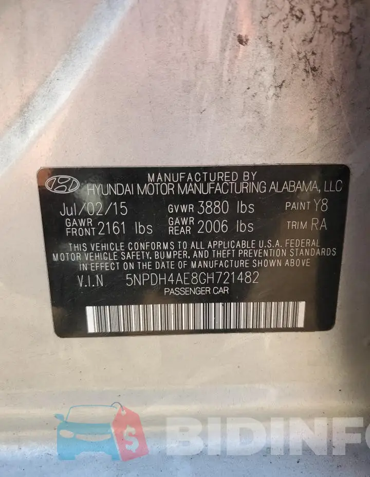 5NPDH4AE8GH721482 Photo# 12