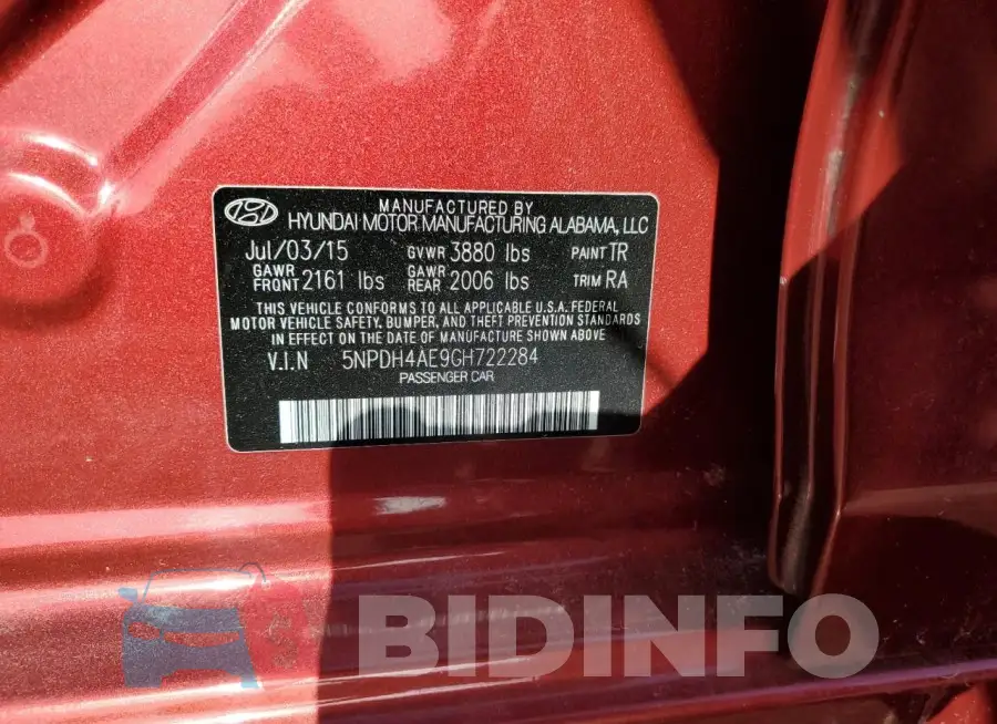 5NPDH4AE9GH722284 Photo# 13
