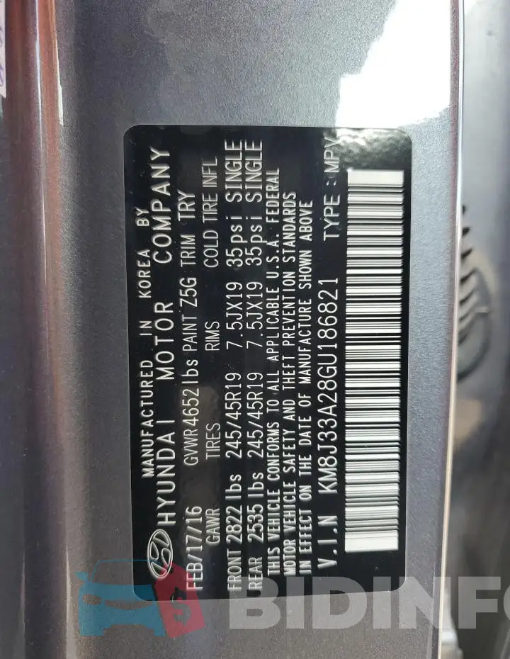 KM8J33A28GU186821 Photo# 13