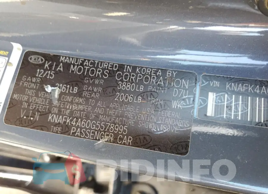 KNAFK4A60G5578995 Photo# 13
