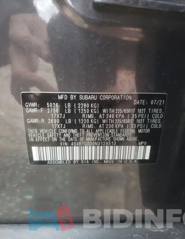 4S4BTGSD0N3129513 Photo# 13