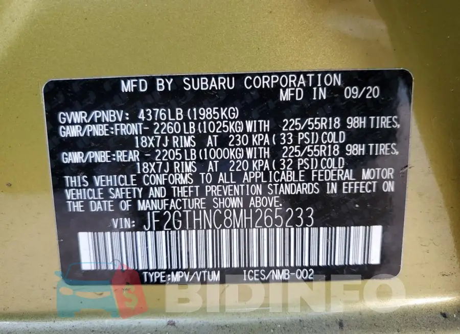 JF2GTHNC8MH265233 Photo# 13
