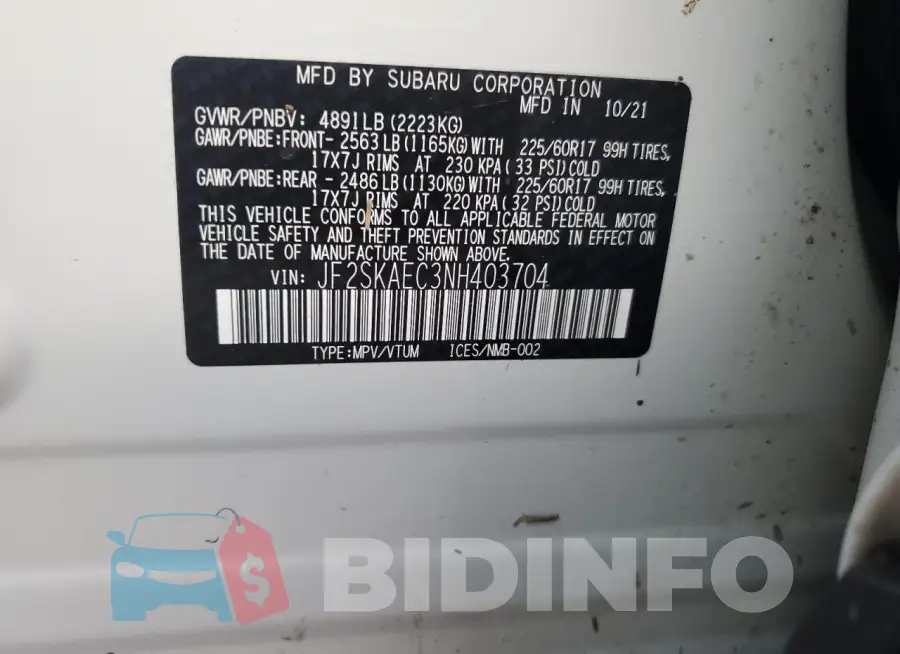 JF2SKAEC3NH403704 Photo# 14