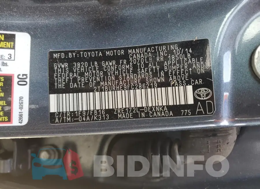 2T1BURHE9FC286219 Photo# 12