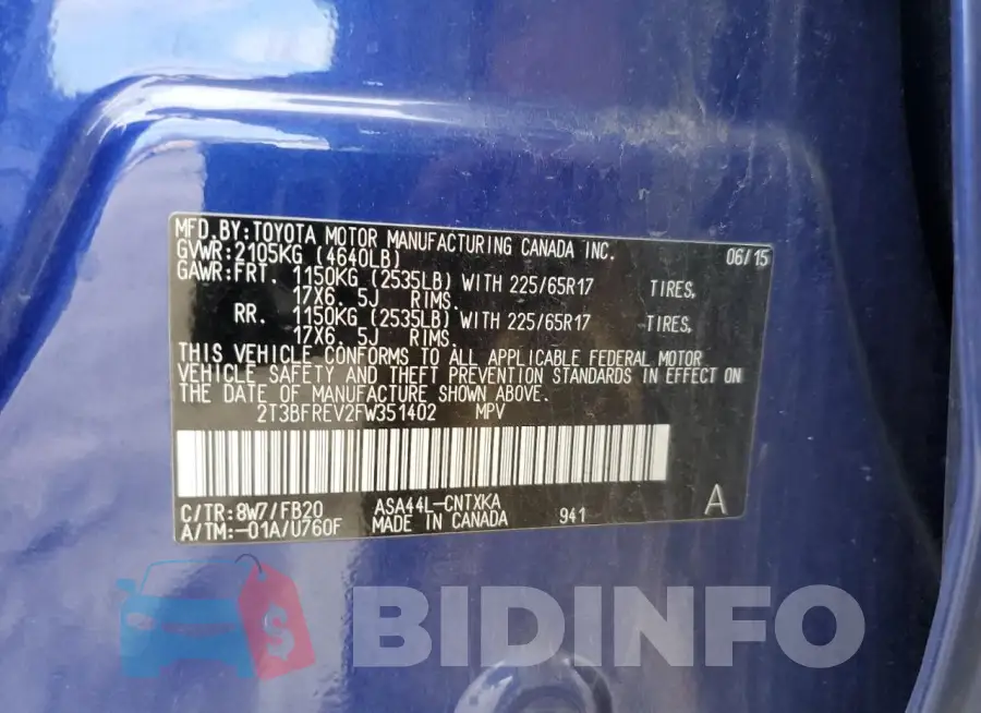2T3BFREV2FW351402 Photo# 13