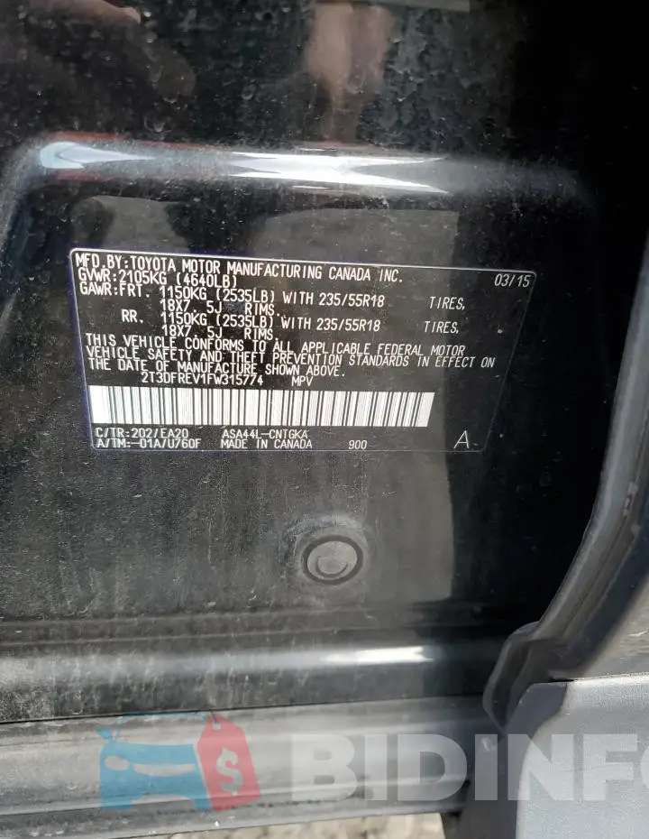 2T3DFREV1FW315774 Photo# 13