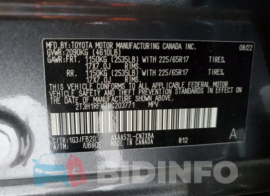 2T3H1RFV7NC203771 Photo# 13
