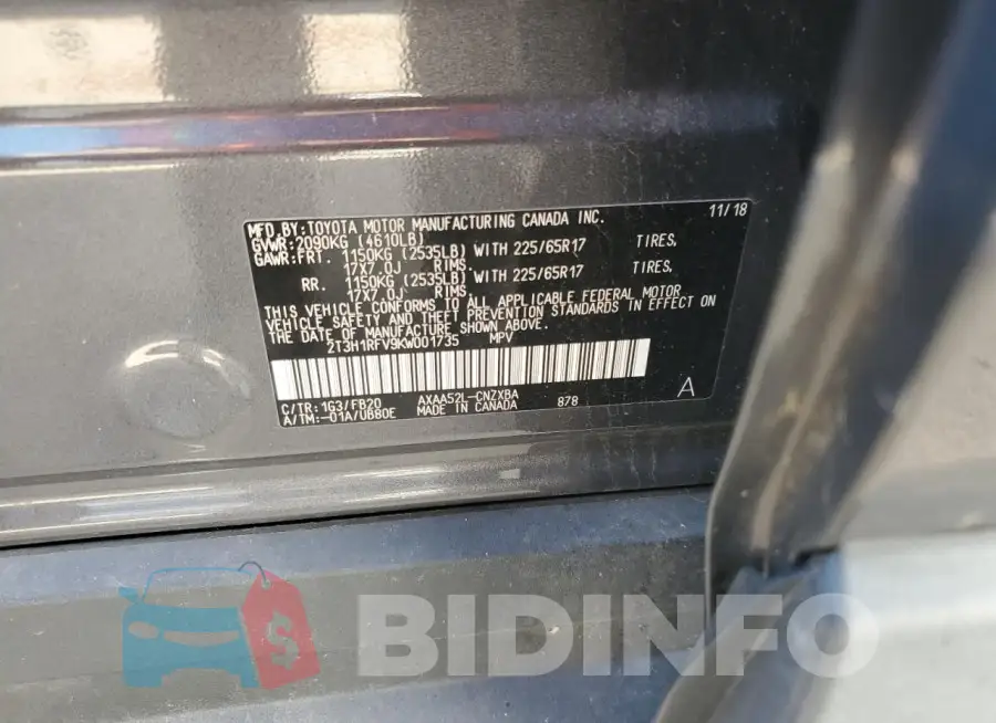 2T3H1RFV9KW001735 Photo# 13