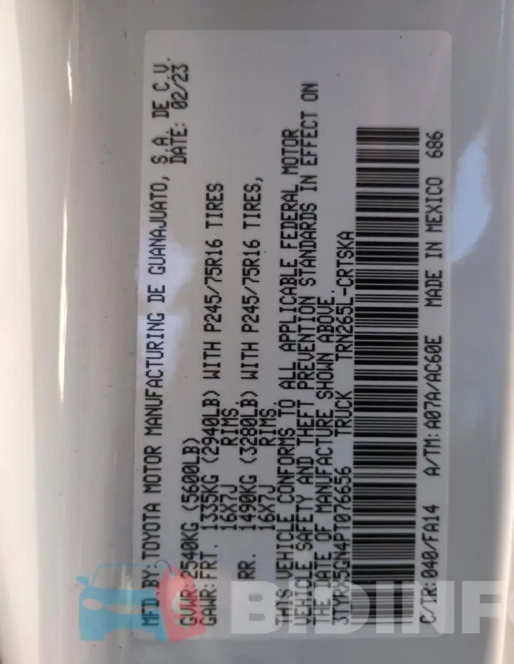 3TYRX5GN4PT076656 Photo# 13