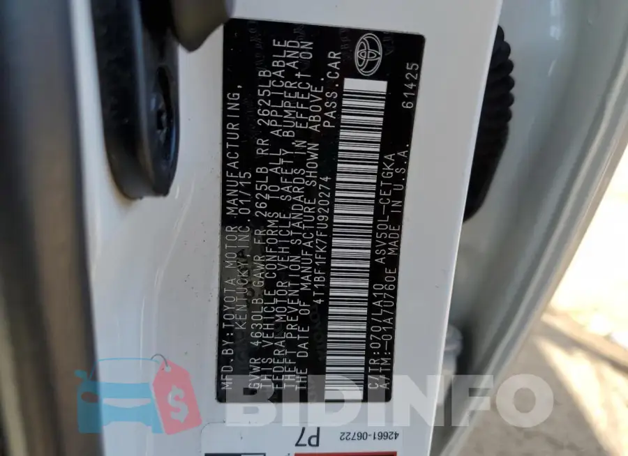 4T1BF1FK7FU920274 Photo# 12