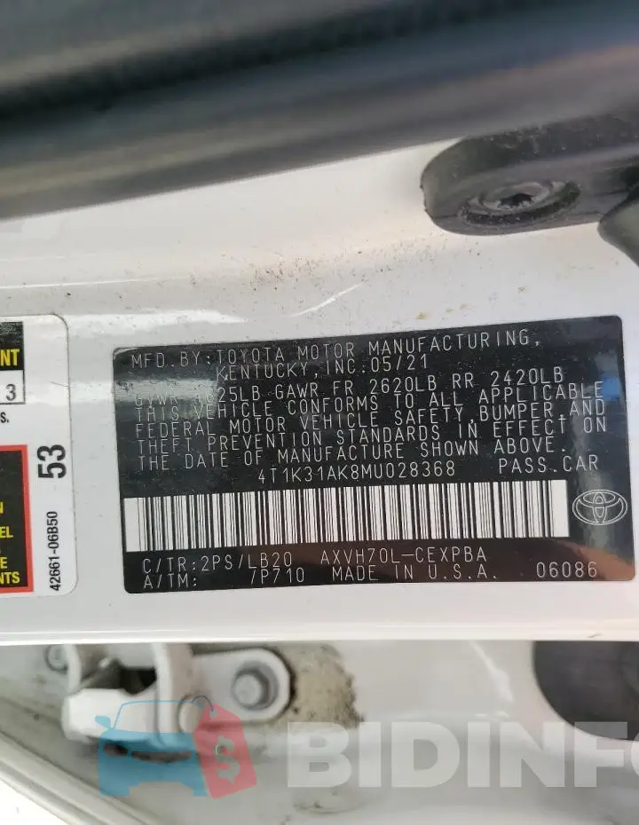 4T1K31AK8MU028368 Photo# 12
