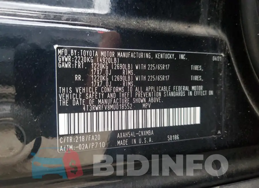 4T3RWRFV8MU018552 Photo# 13