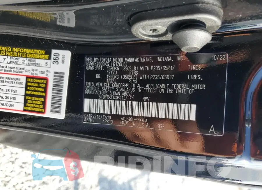 5TDYRKECXPS137171 Photo# 14