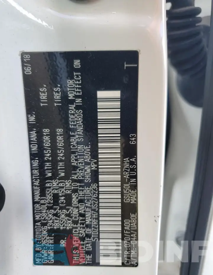 5TDZZRFH7JS276236 Photo# 14
