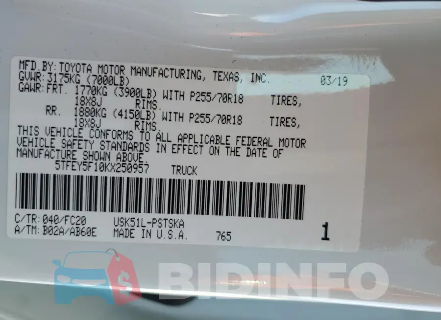 5TFEY5F10KX250957 Photo# 13