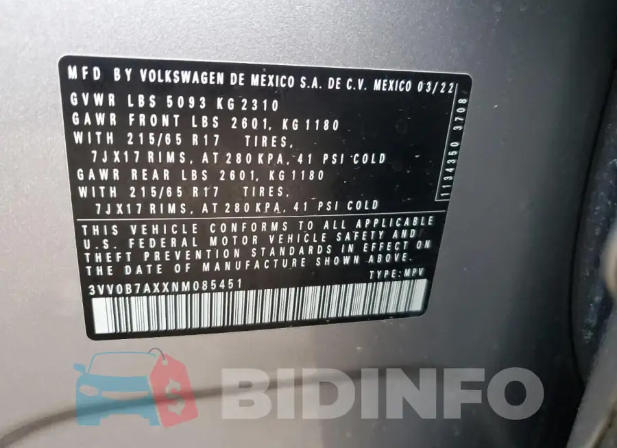 3VV0B7AXXNM085451 Photo# 12
