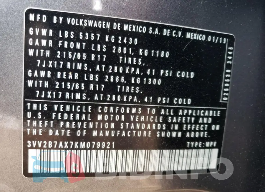 3VV2B7AX7KM079921 Photo# 12