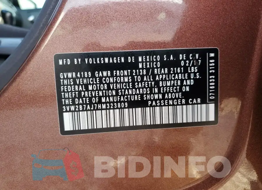 3VW2B7AJ7HM323809 Photo# 12
