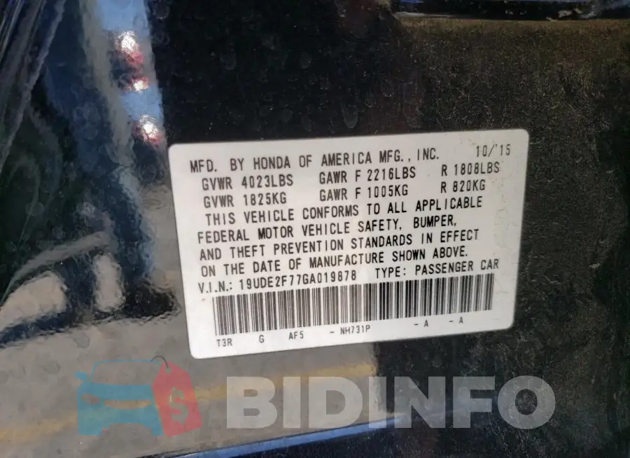 19UDE2F77GA019878 Photo# 12