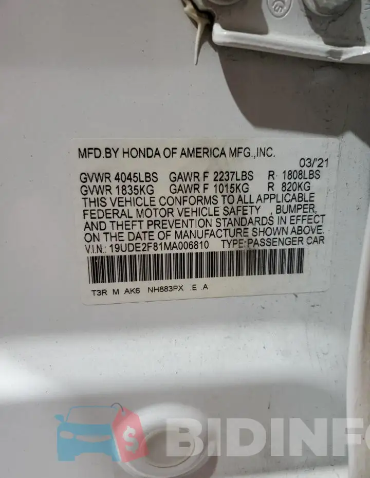 19UDE2F81MA006810 Photo# 12