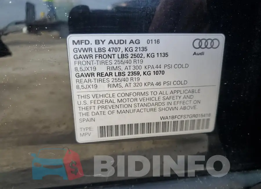 WA1BFCFS7GR015418 Photo# 14