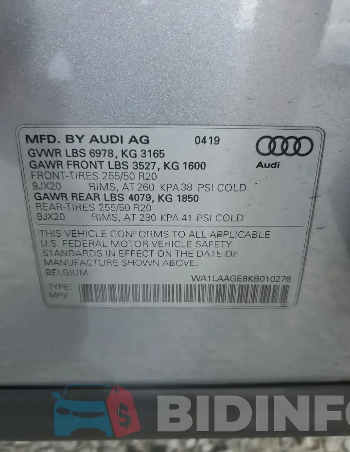 WA1LAAGE8KB010276 Photo# 13
